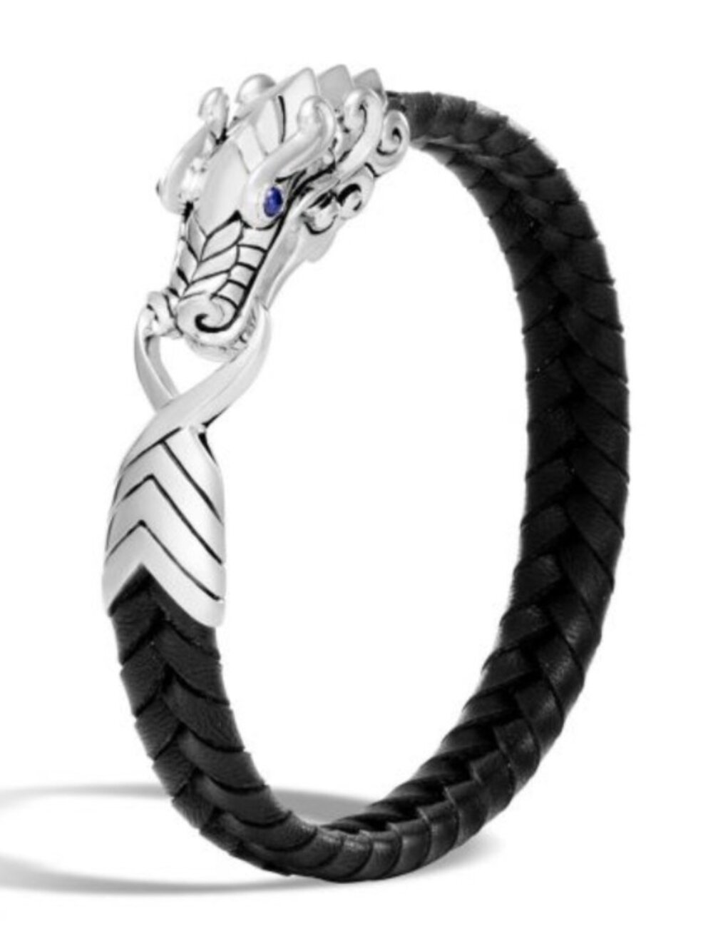john hardy naga heritage sil bra on 10mm braided blk leather with blue sapphire